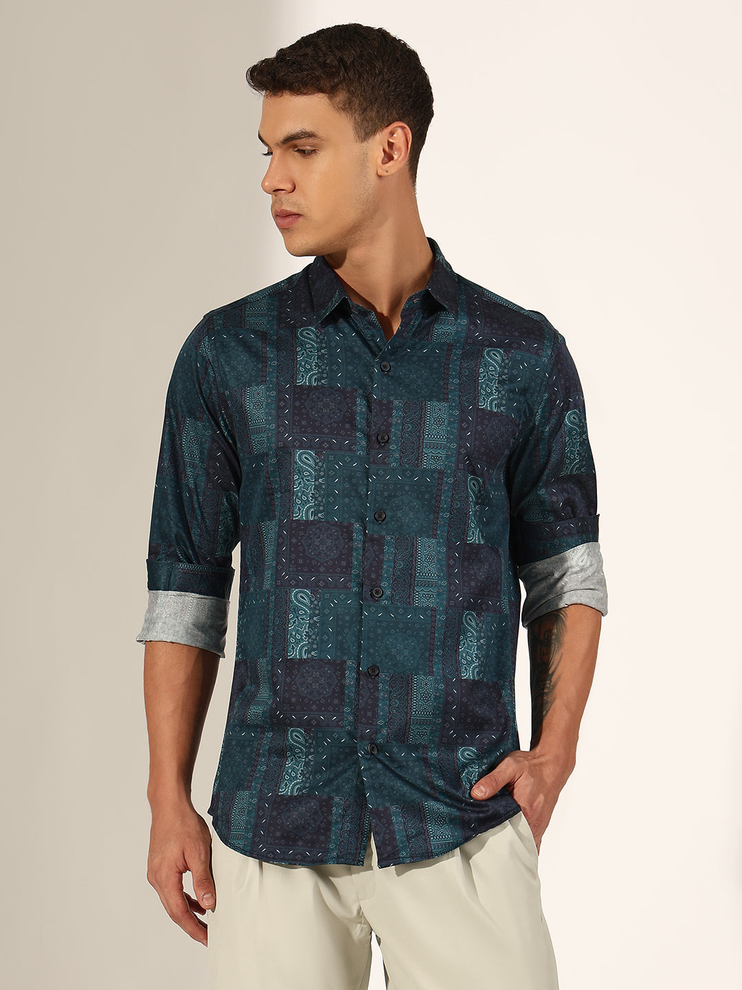Men's Printed Blue Regular Fit Shirt