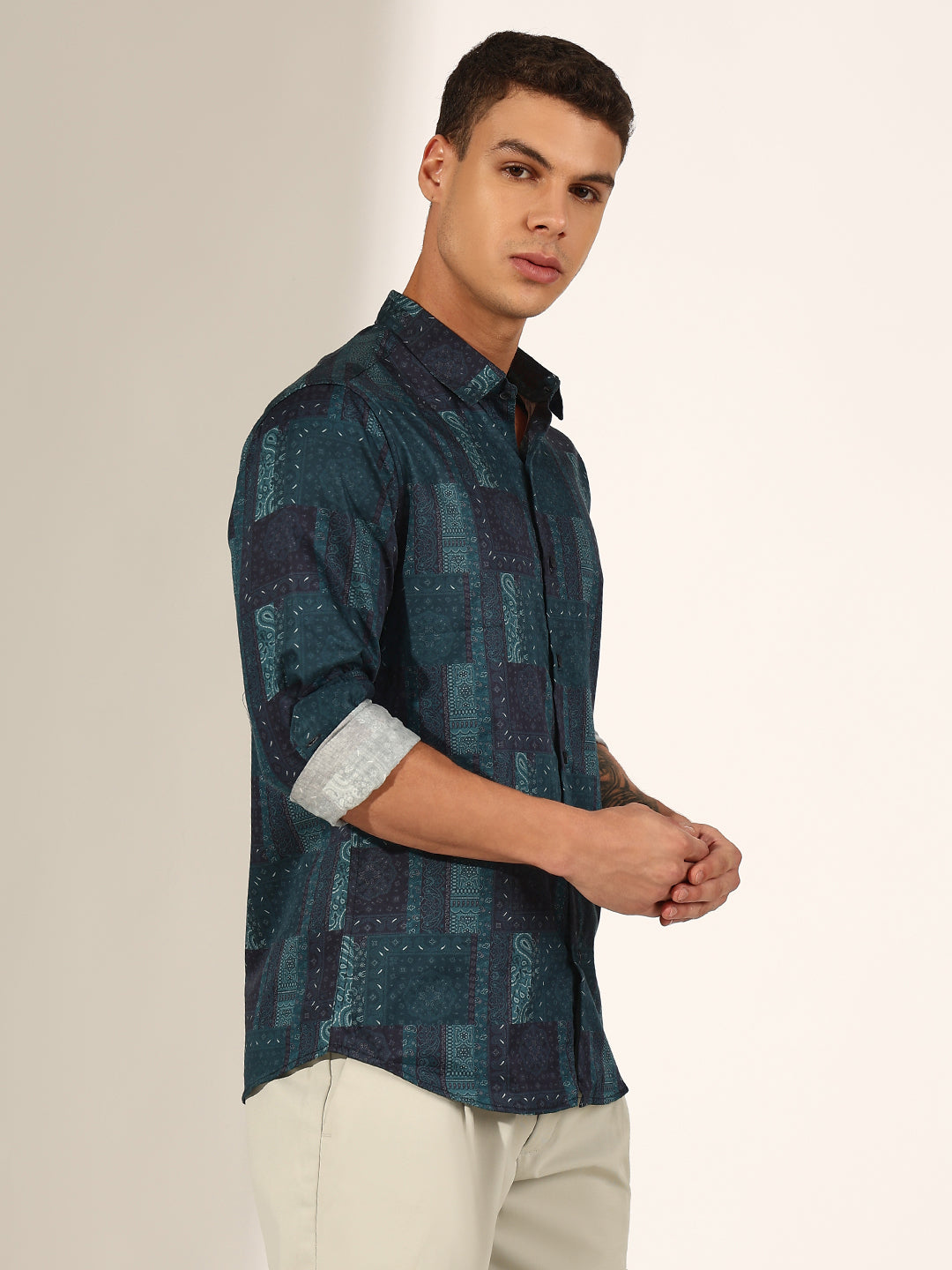 Men's Printed Blue Regular Fit Shirt