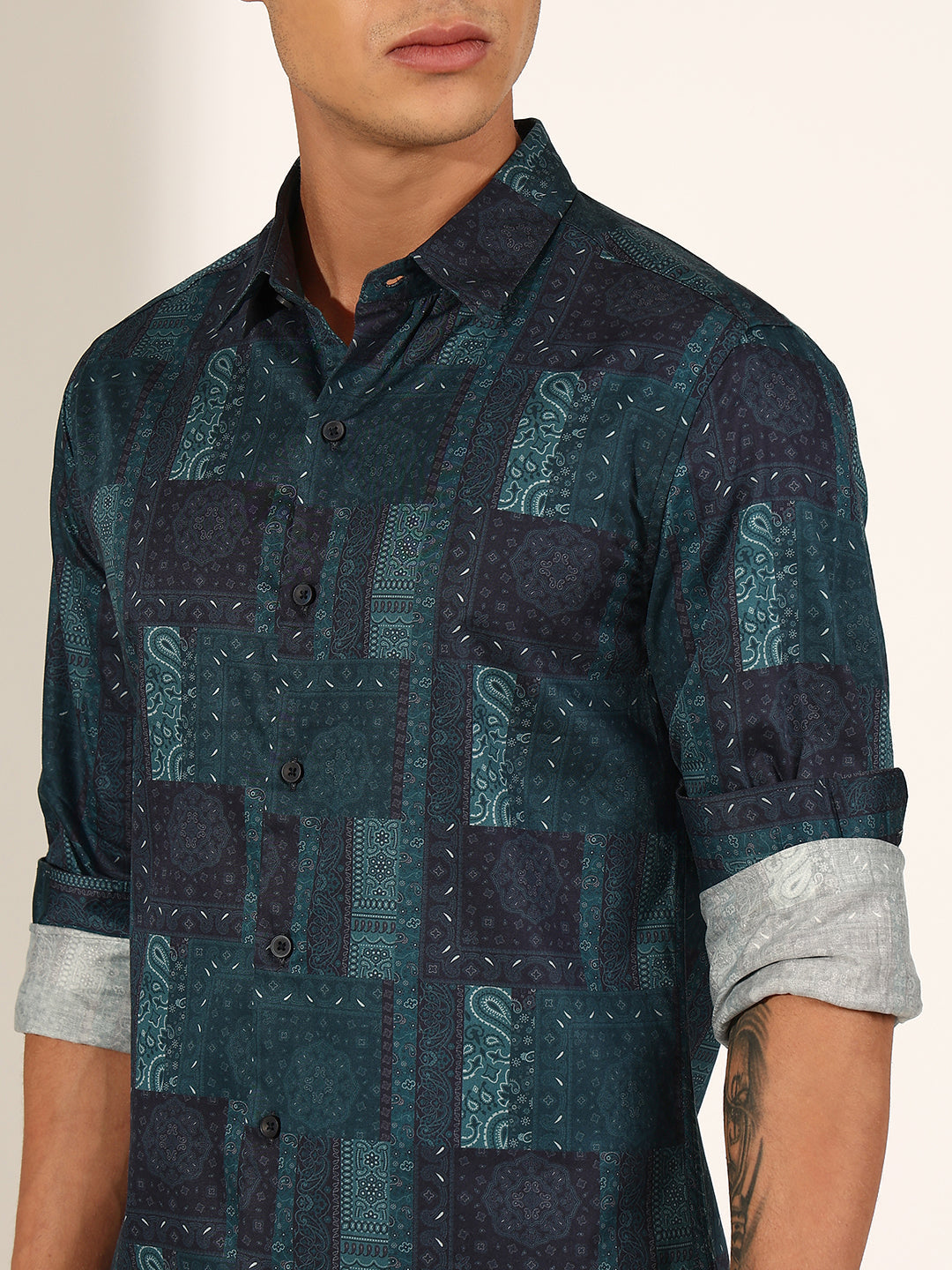 Men's Printed Blue Regular Fit Shirt