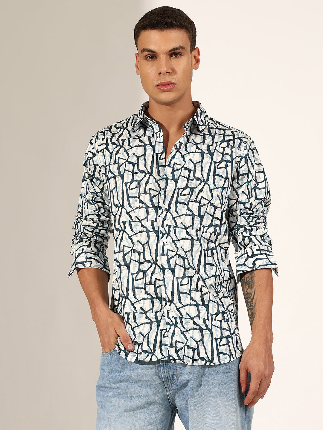 Men's Abstract Blue Regular Fit Casual Shirt