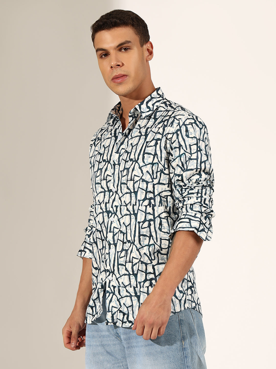 Men's Abstract Blue Regular Fit Casual Shirt