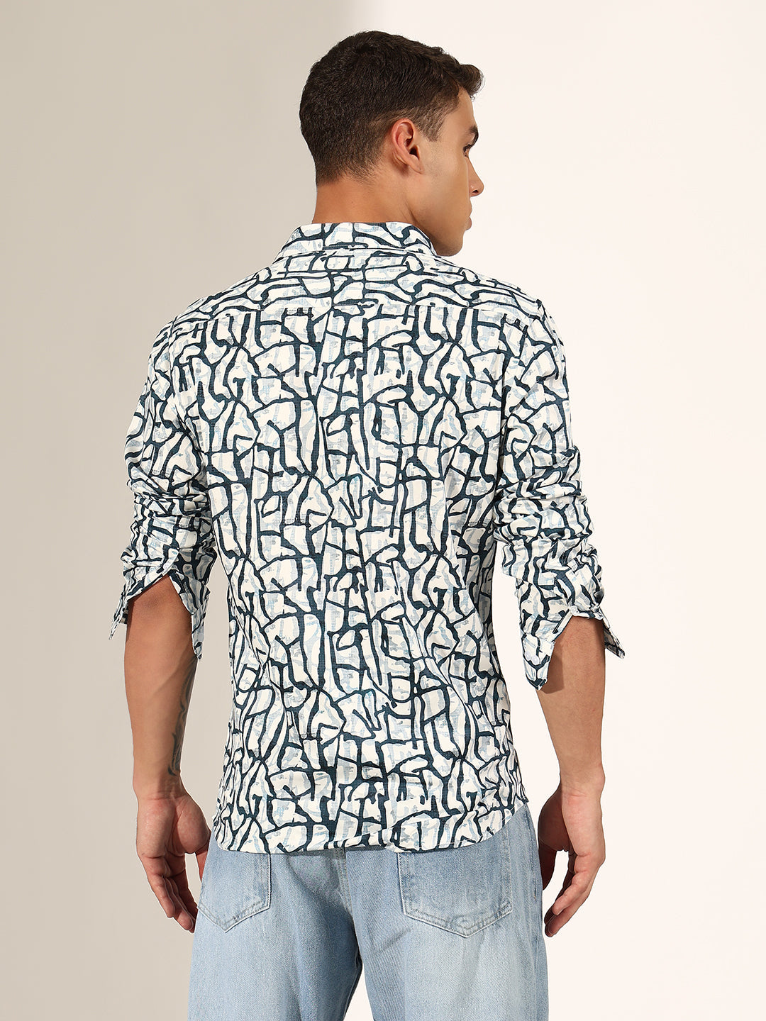 Men's Abstract Blue Regular Fit Casual Shirt