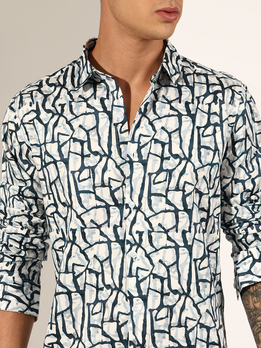 Men's Abstract Blue Regular Fit Casual Shirt