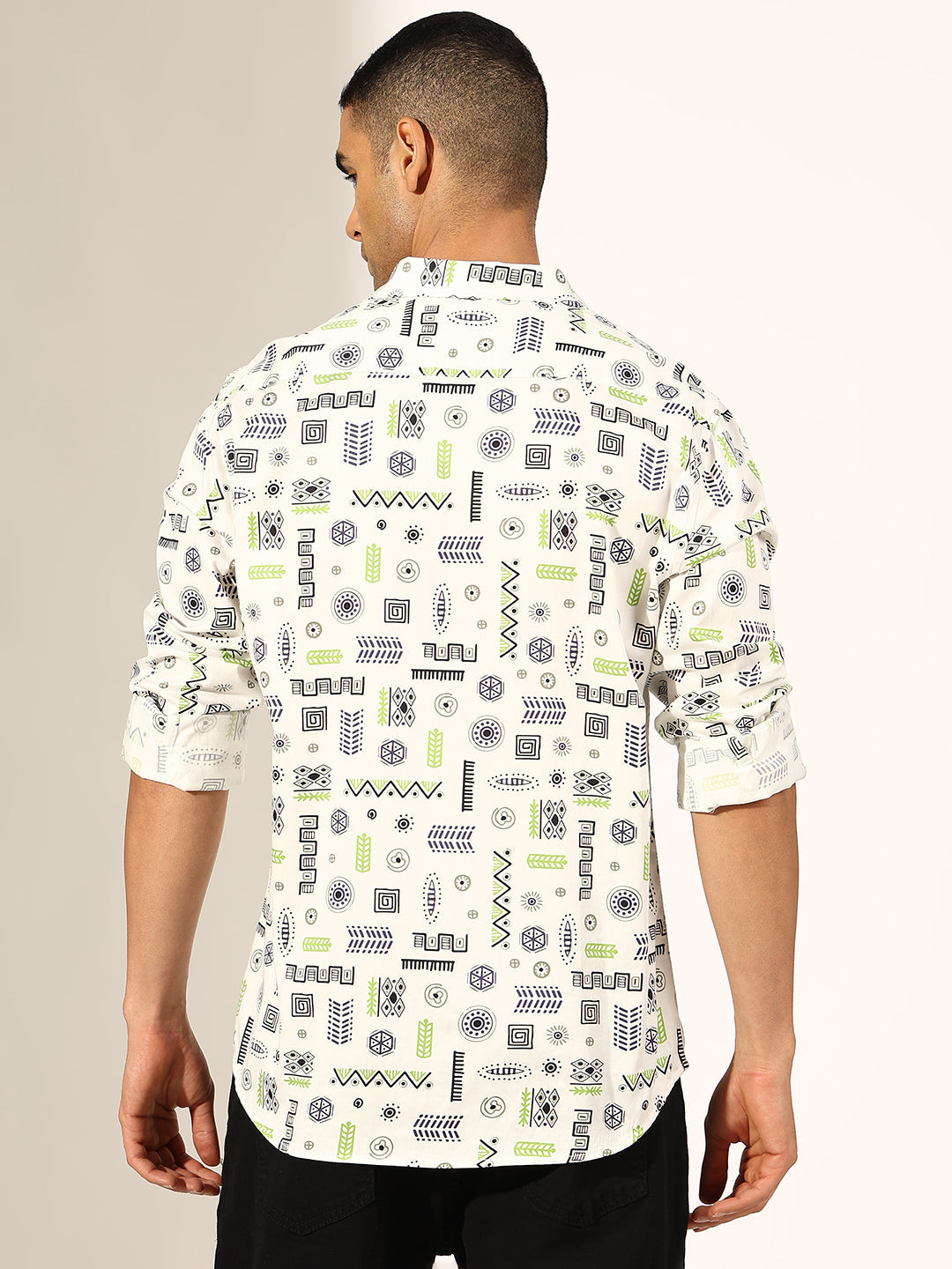Men's Abstract White Regular Fit Casual Shirt