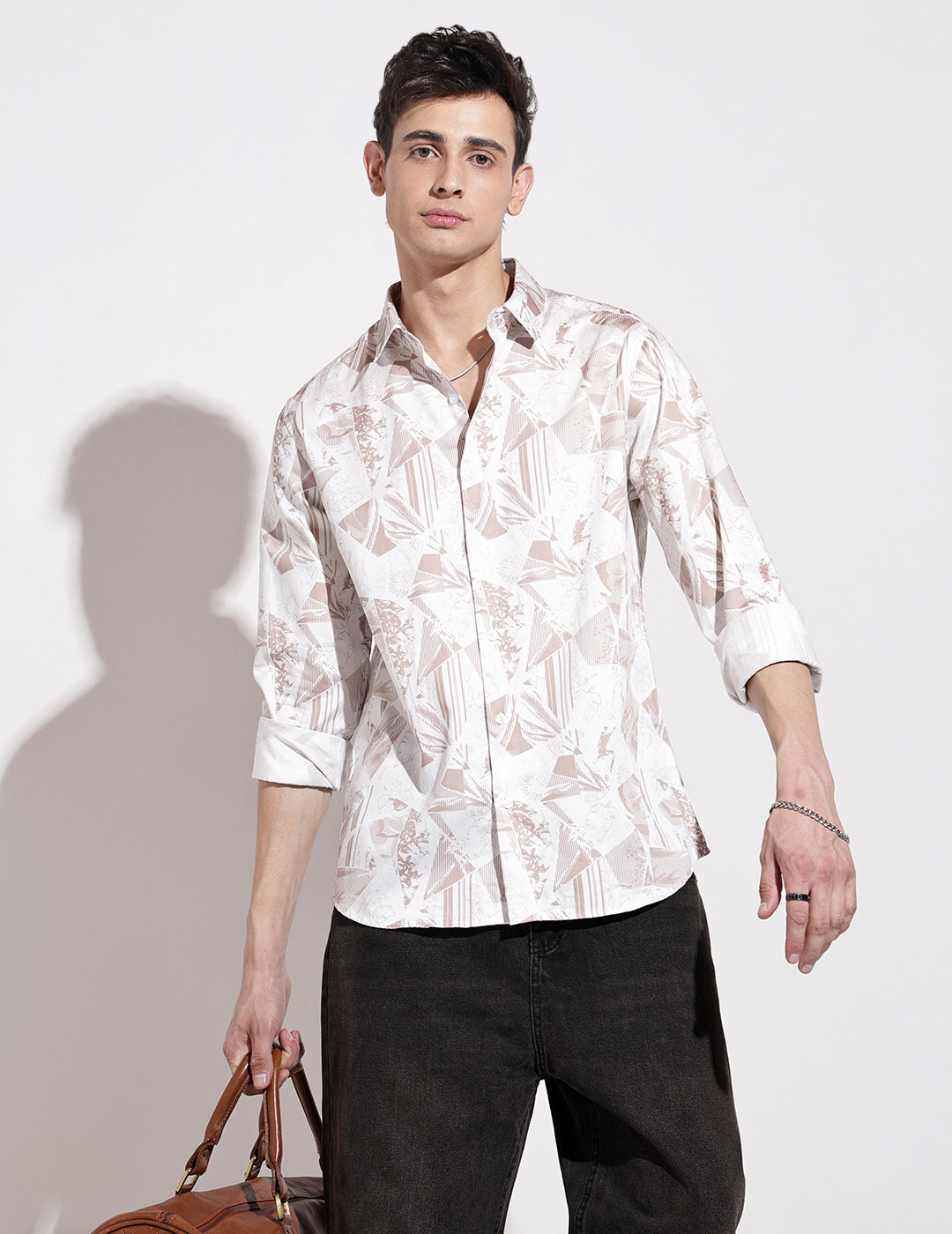 Men's Abstract Print White Full Sleeve Regular Fit Shirt