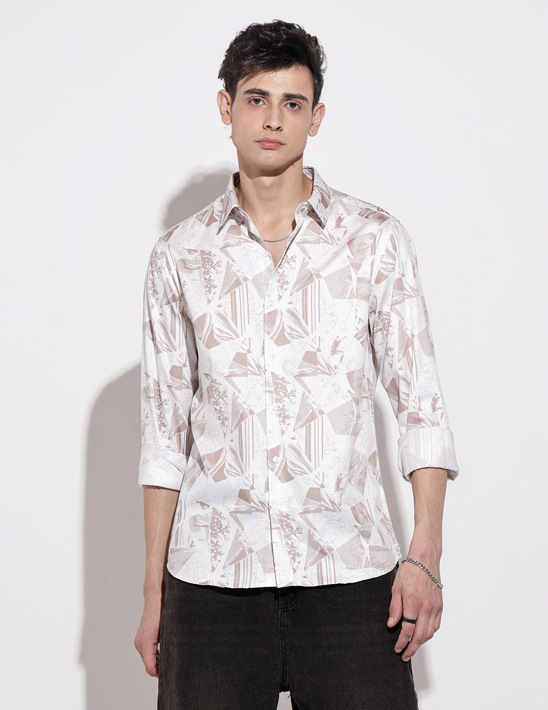Men's Abstract Print White Full Sleeve Regular Fit Shirt