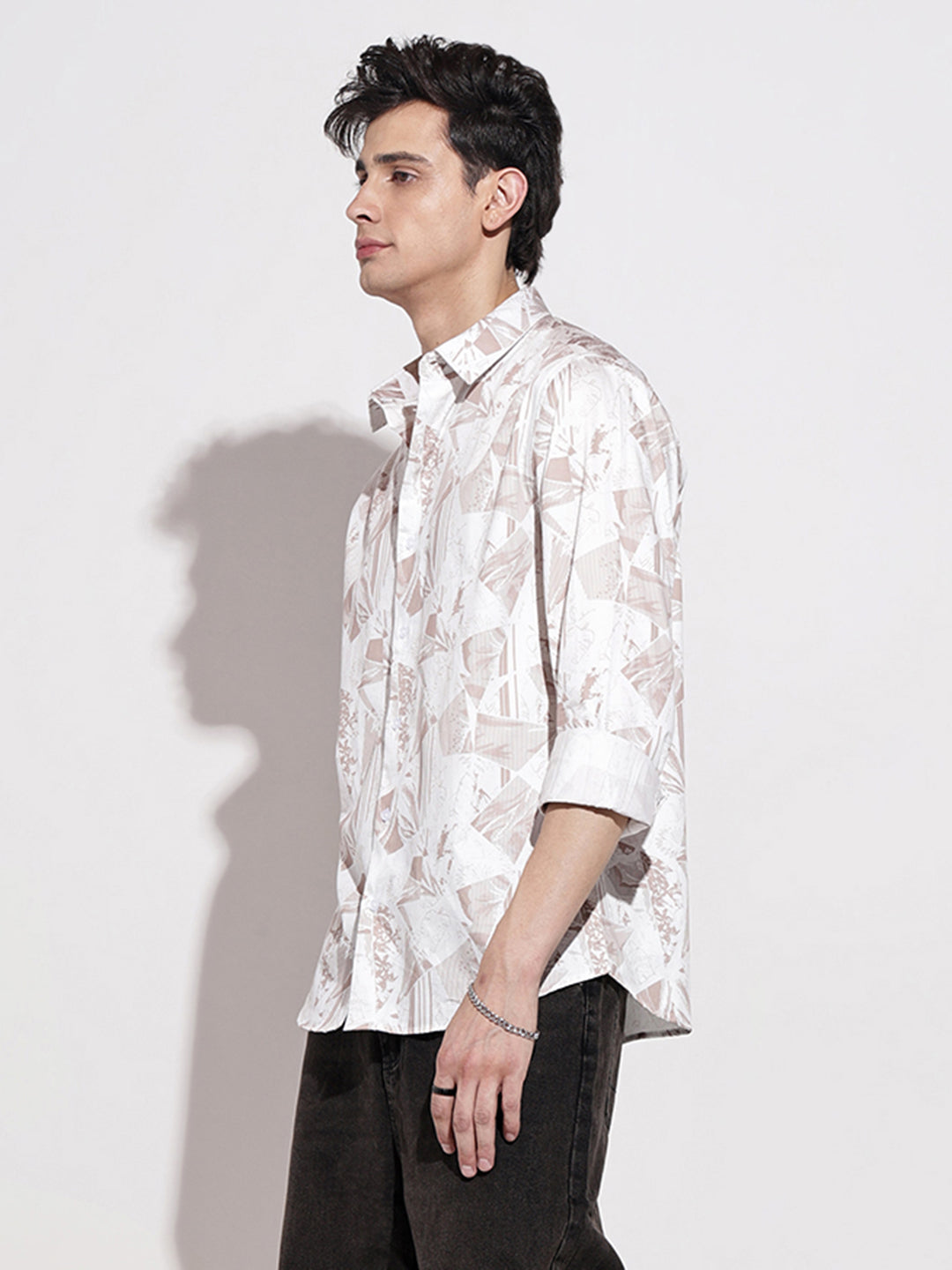 Men's Abstract Print White Full Sleeve Regular Fit Shirt