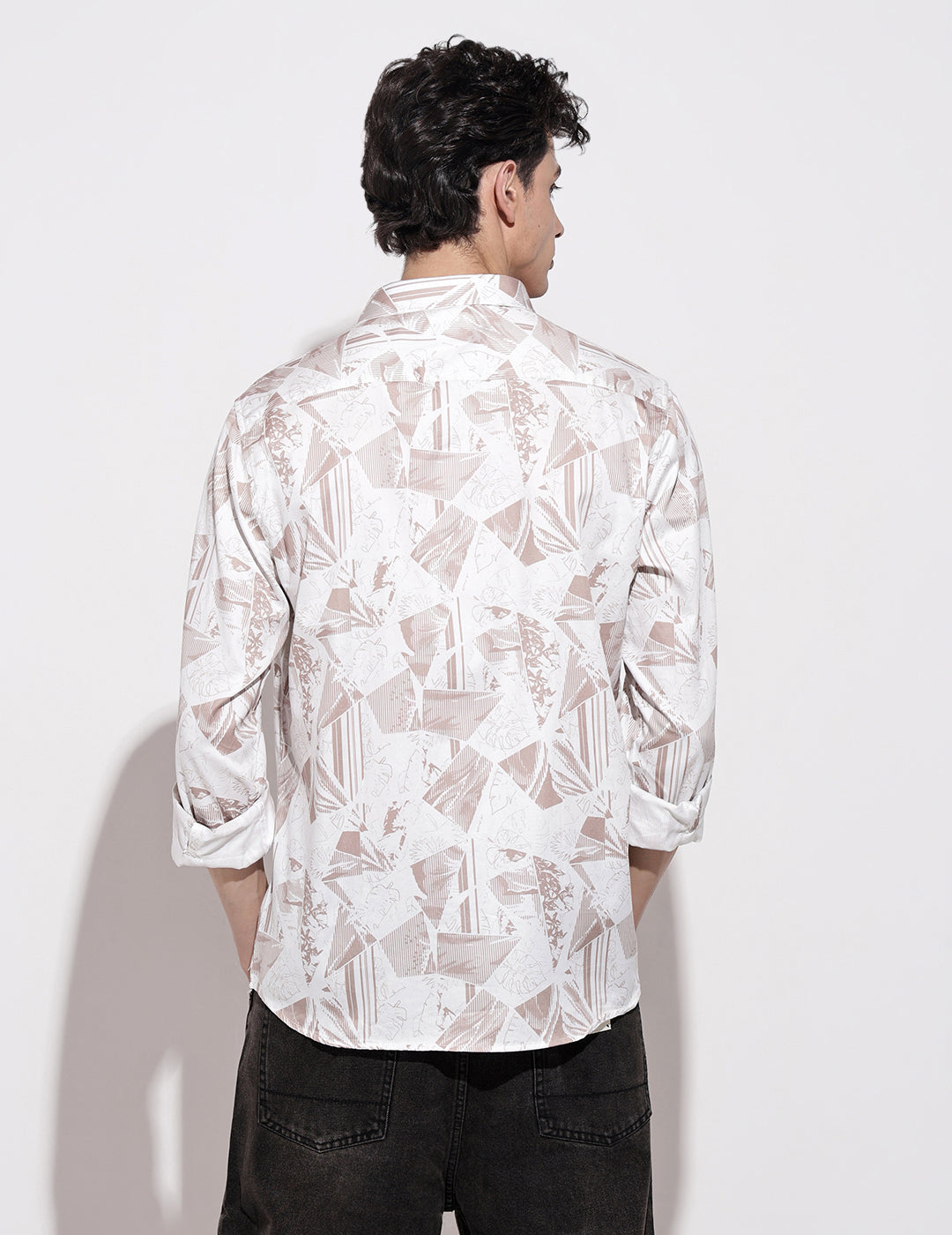 Men's Abstract Print White Full Sleeve Regular Fit Shirt