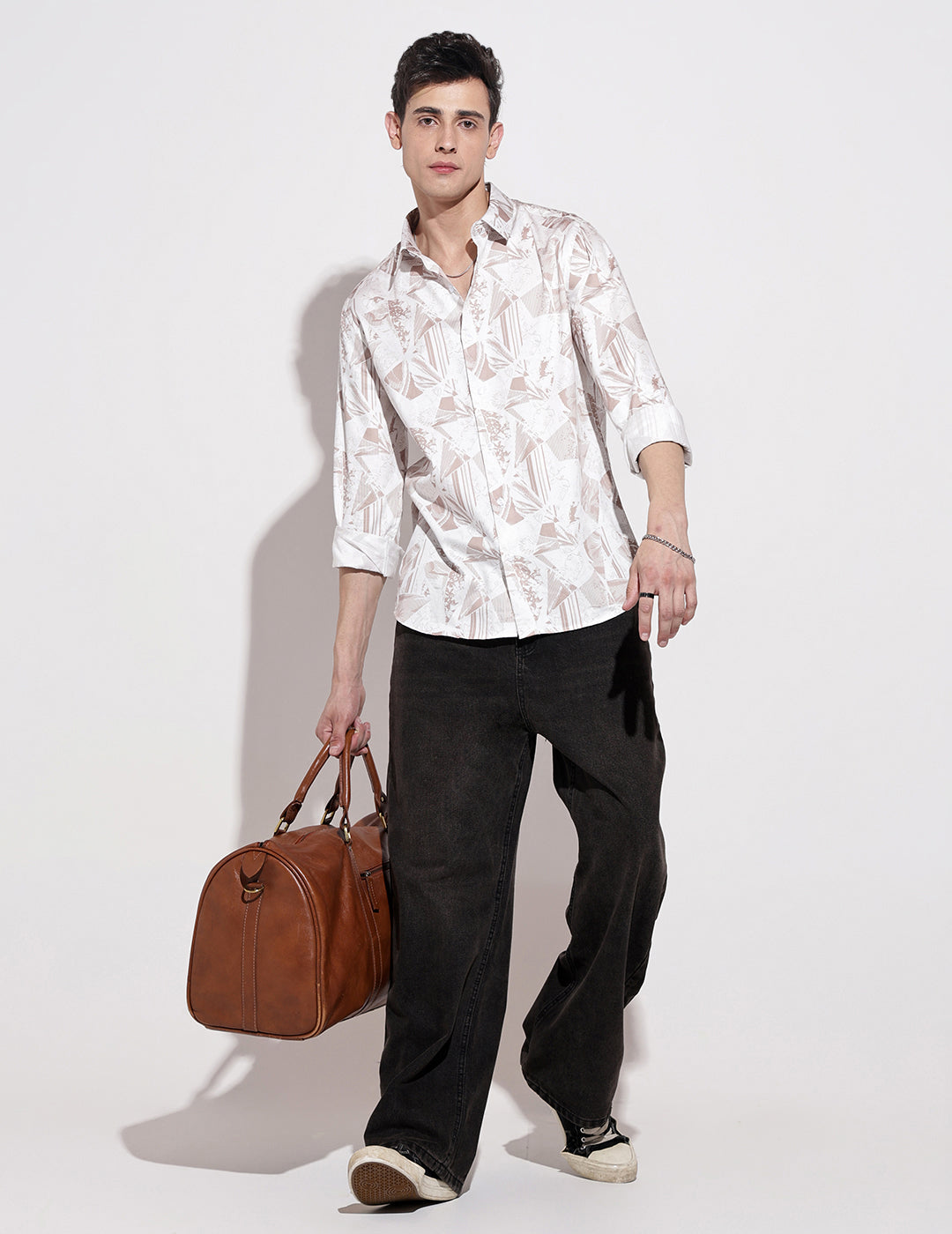 Men's Abstract Print White Full Sleeve Regular Fit Shirt