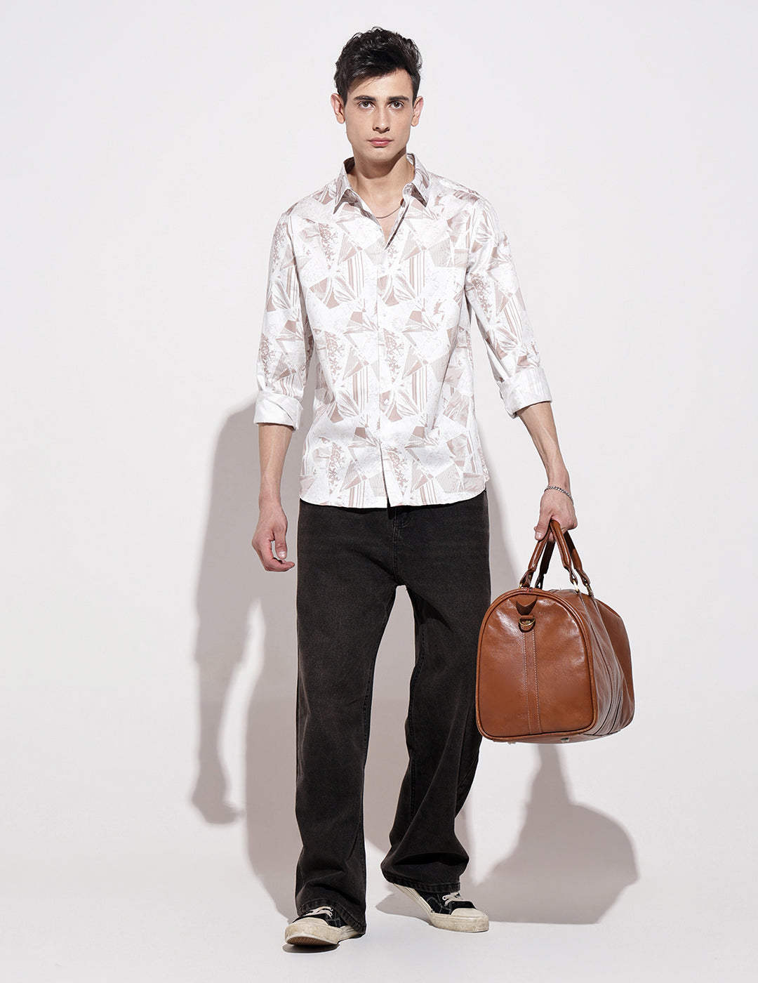 Men's Abstract Print White Full Sleeve Regular Fit Shirt