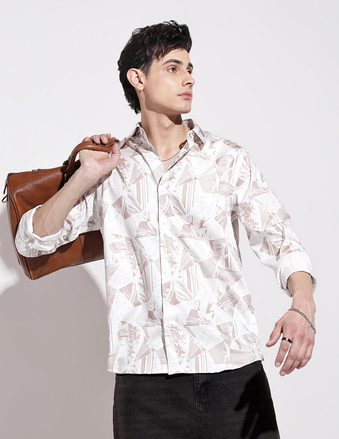 Men's Abstract Print White Full Sleeve Regular Fit Shirt
