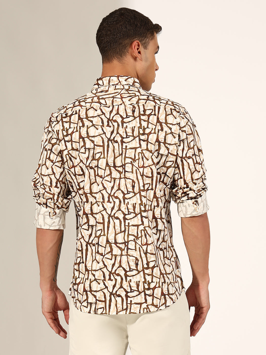 Men's Abstract Brown Regular Fit Casual Shirt