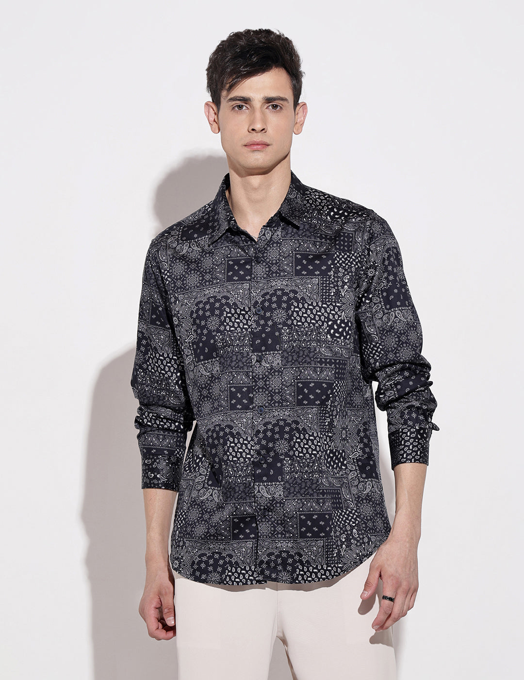 Men's Abstract Print Navy Blue Full Sleeve Regular Fit Shirt