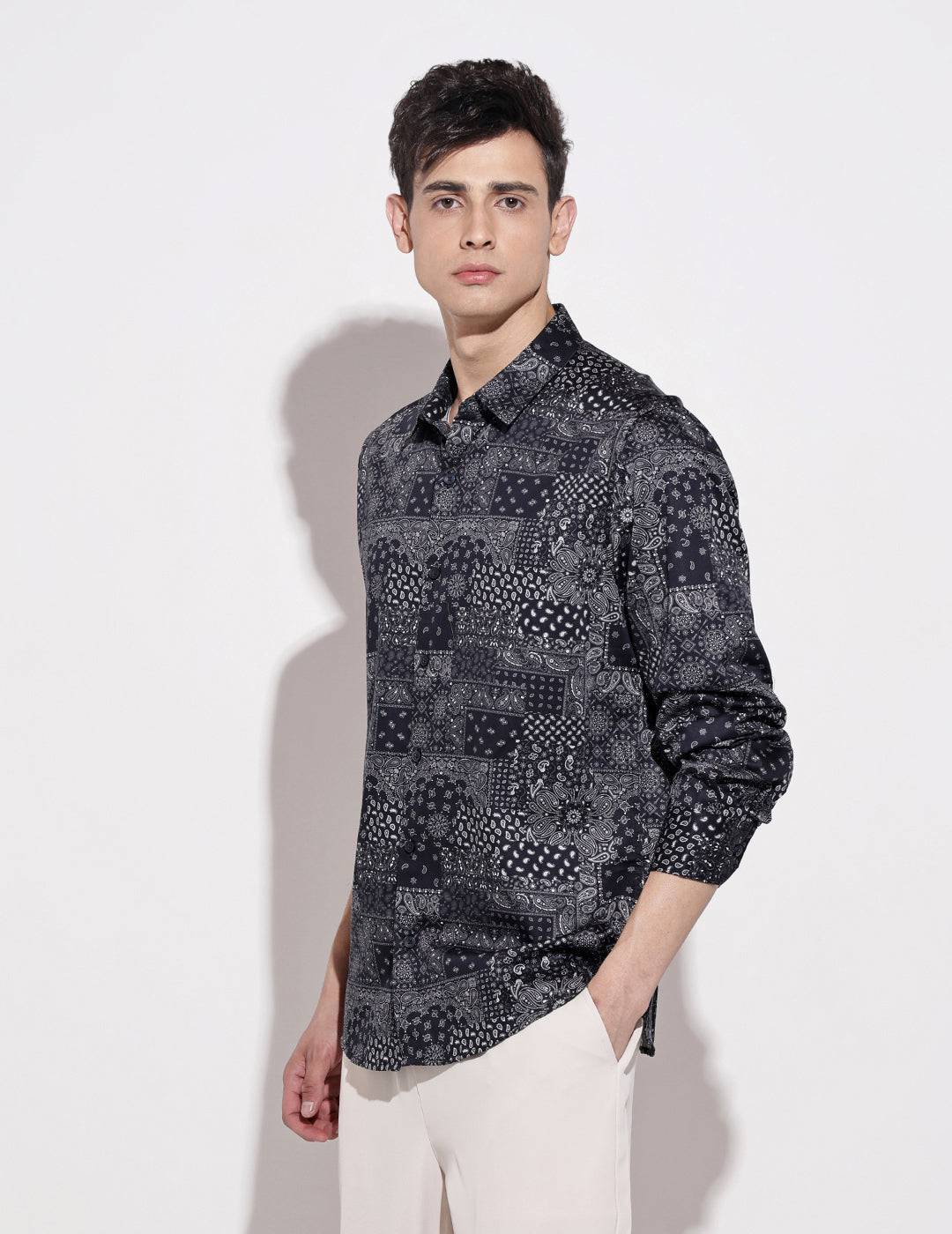 Men's Abstract Print Navy Blue Full Sleeve Regular Fit Shirt