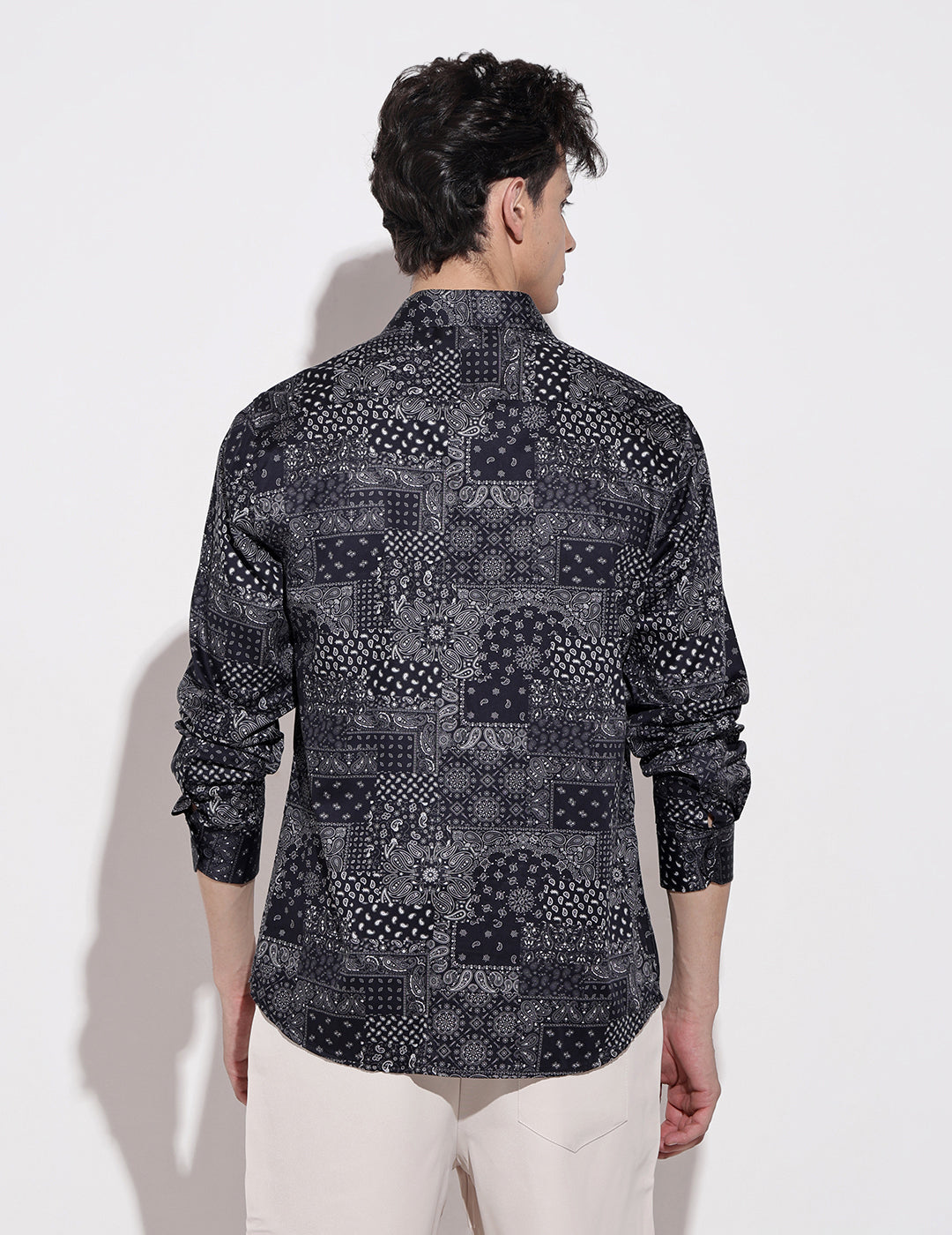 Men's Abstract Print Navy Blue Full Sleeve Regular Fit Shirt