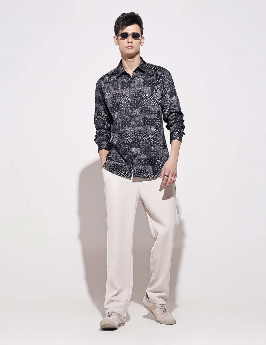 Men's Abstract Print Navy Blue Full Sleeve Regular Fit Shirt