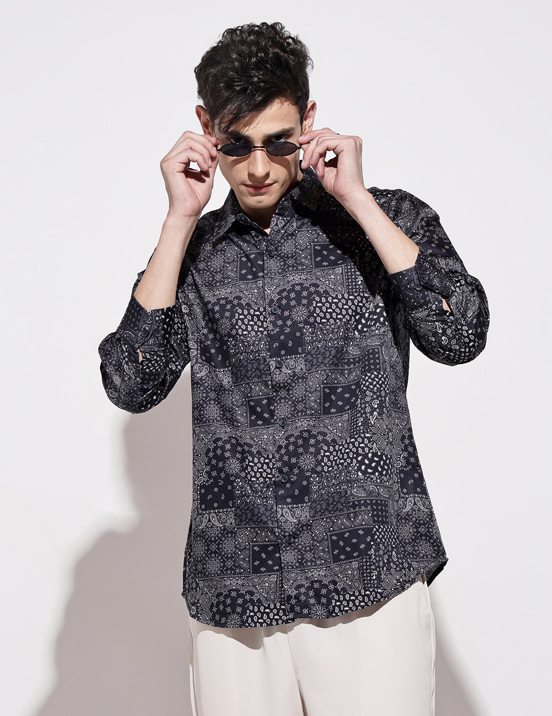 Men's Abstract Print Navy Blue Full Sleeve Regular Fit Shirt