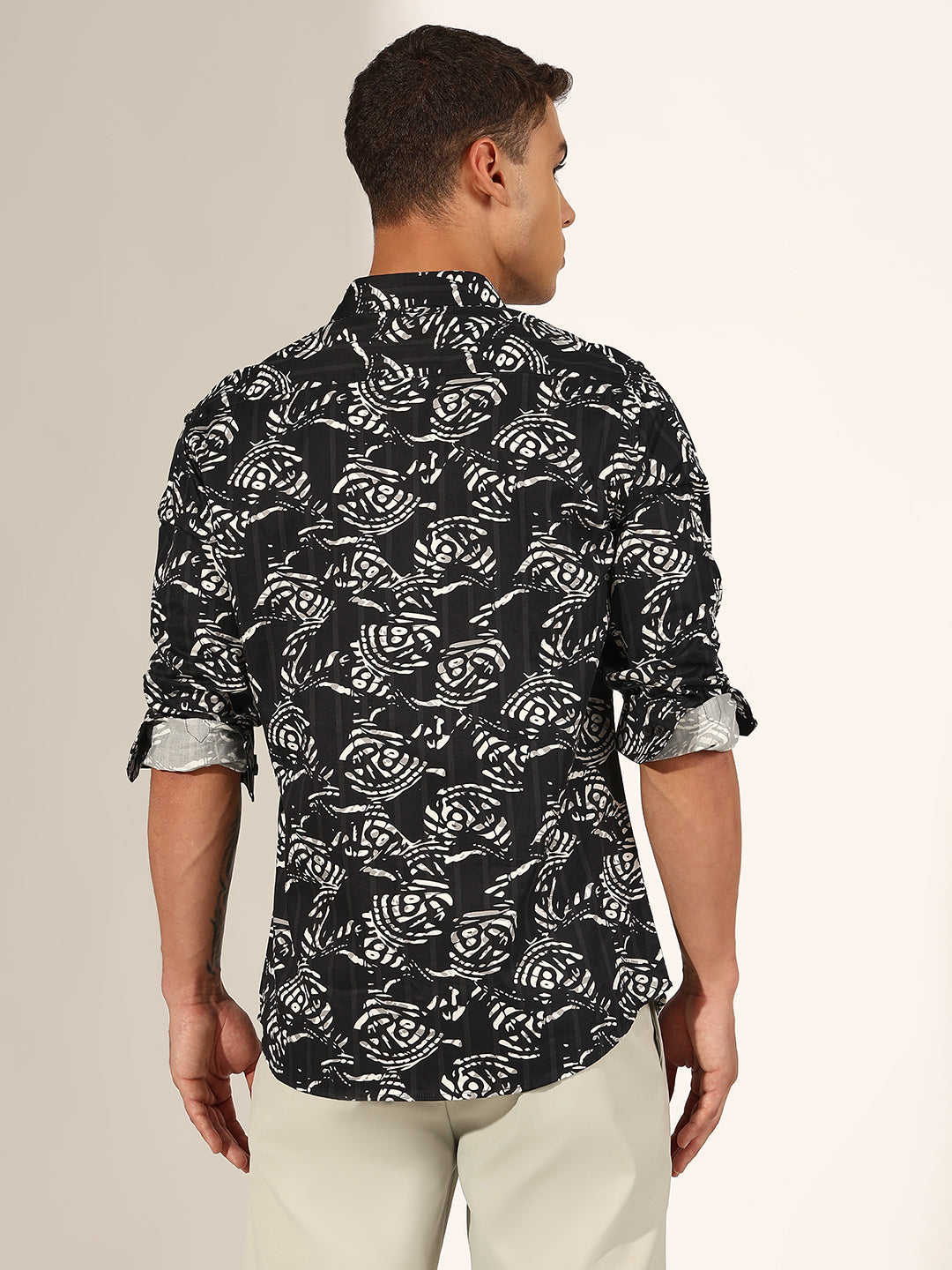 Men's Abstract Black Regular Fit Casual Shirt