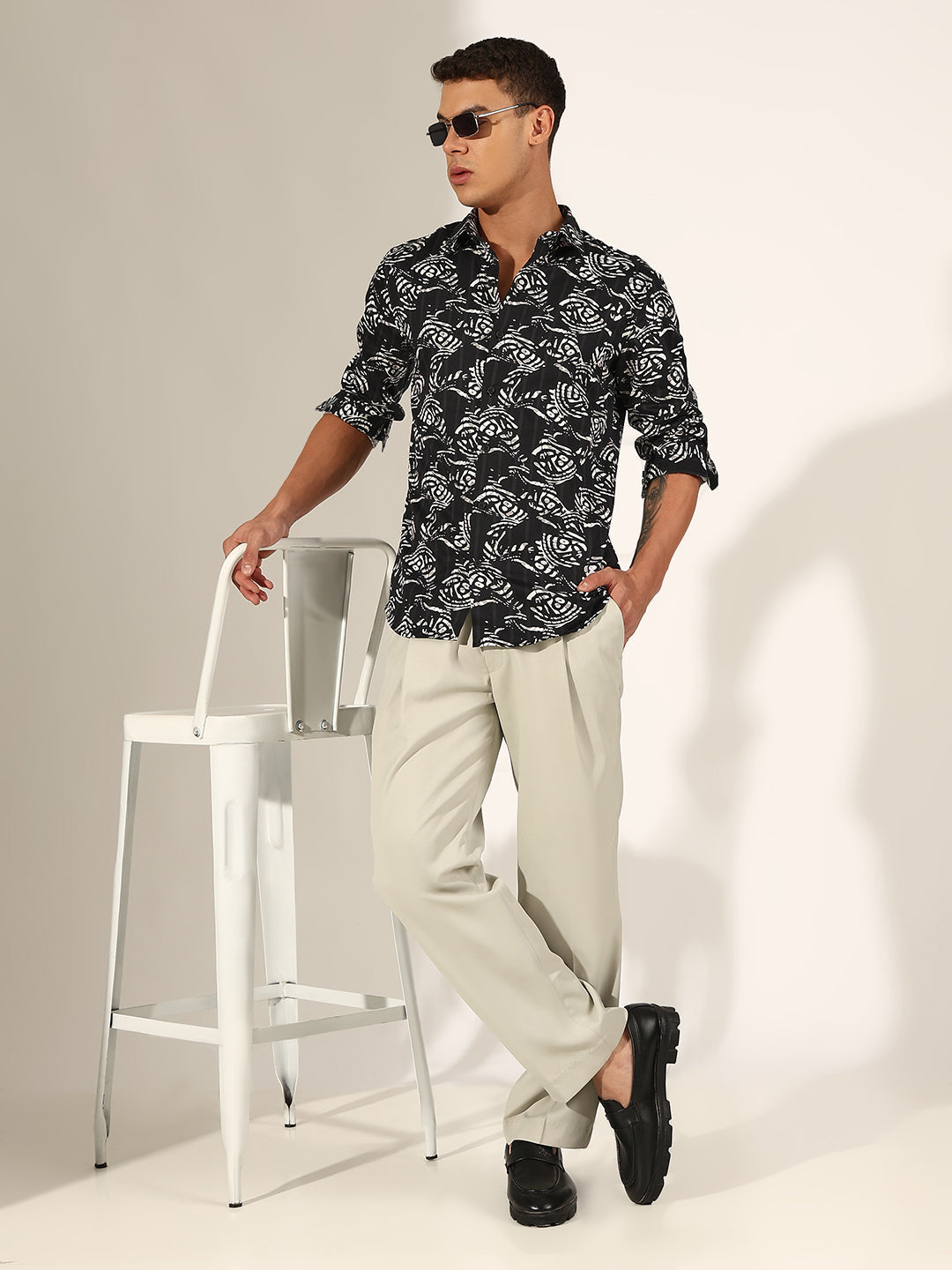 Men's Abstract Black Regular Fit Casual Shirt