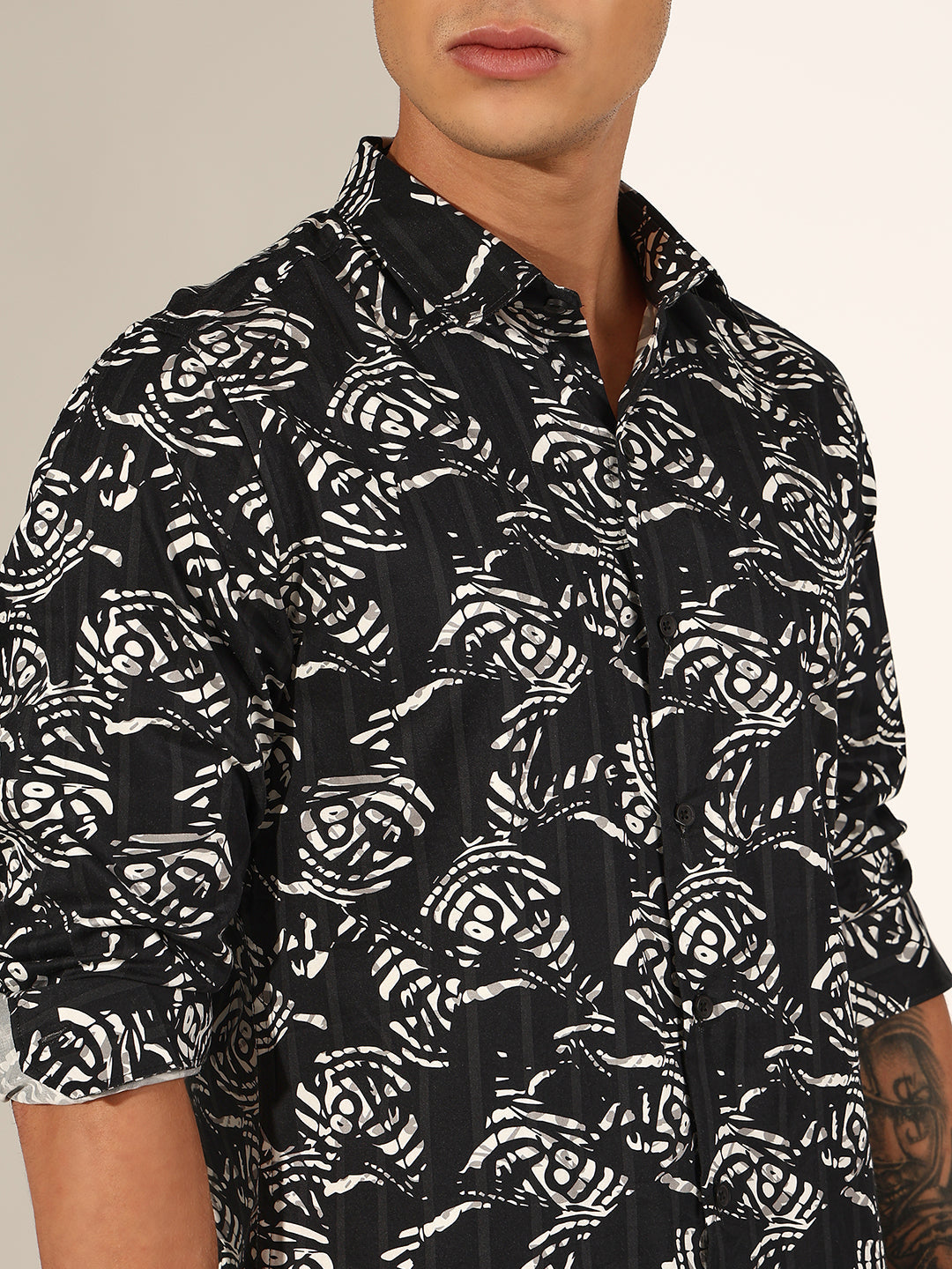 Men's Abstract Black Regular Fit Casual Shirt