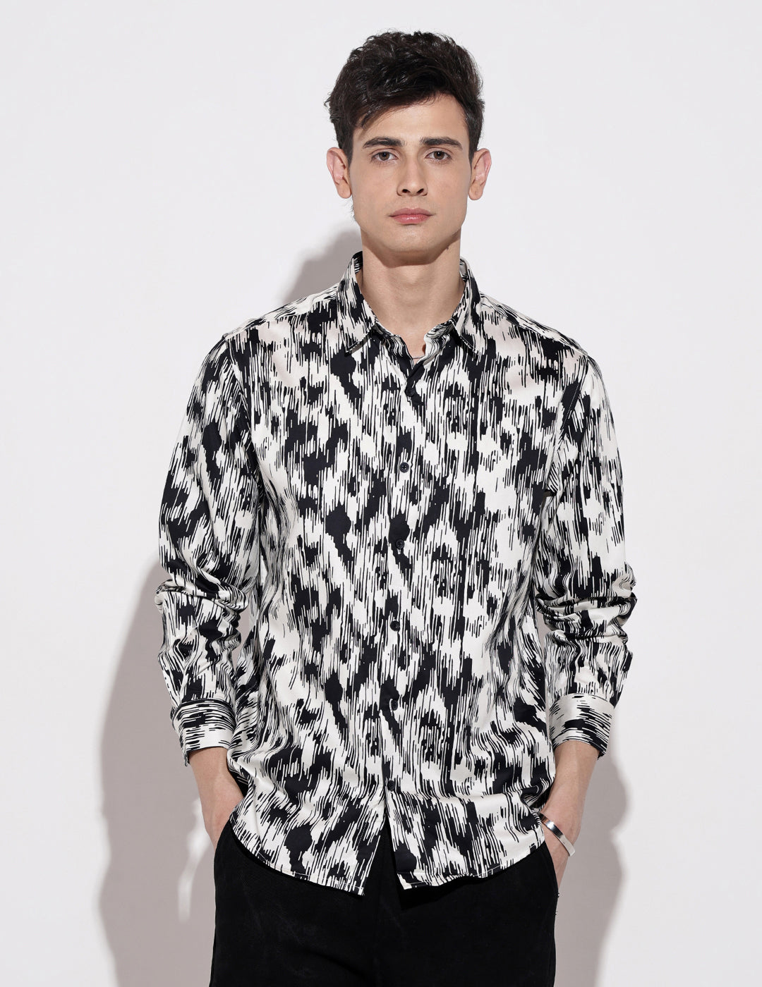 Men's Abstract Print White Full Sleeve Regular Fit Shirt