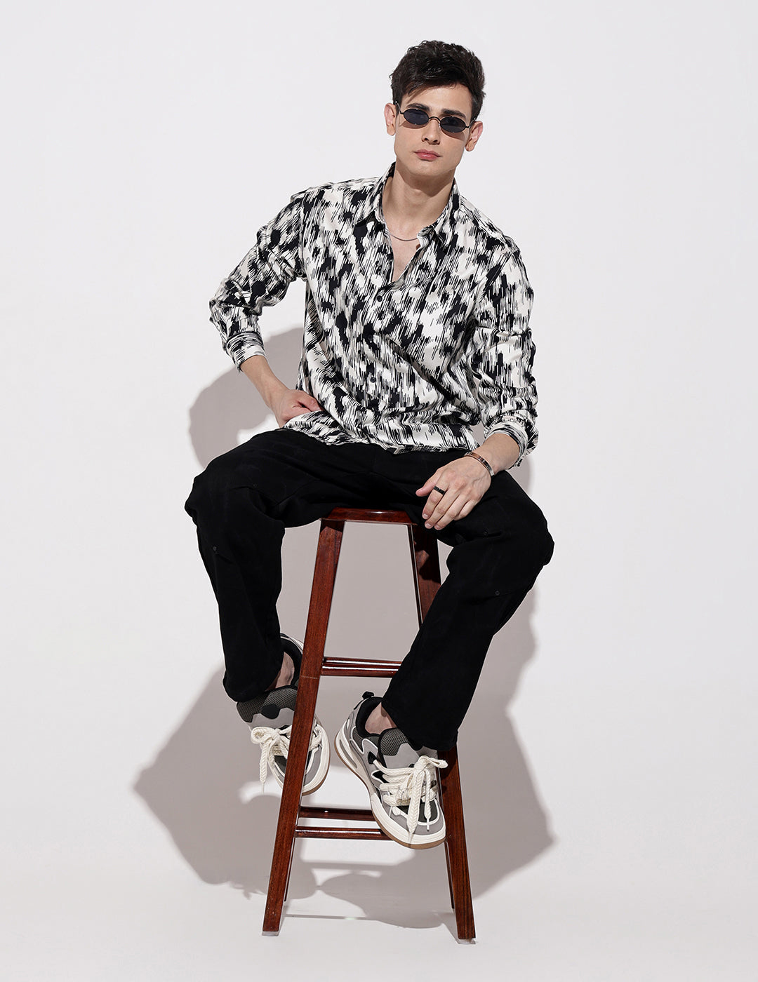 Men's Abstract Print White Full Sleeve Regular Fit Shirt