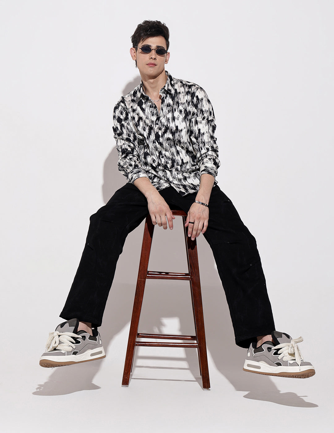 Men's Abstract Print White Full Sleeve Regular Fit Shirt