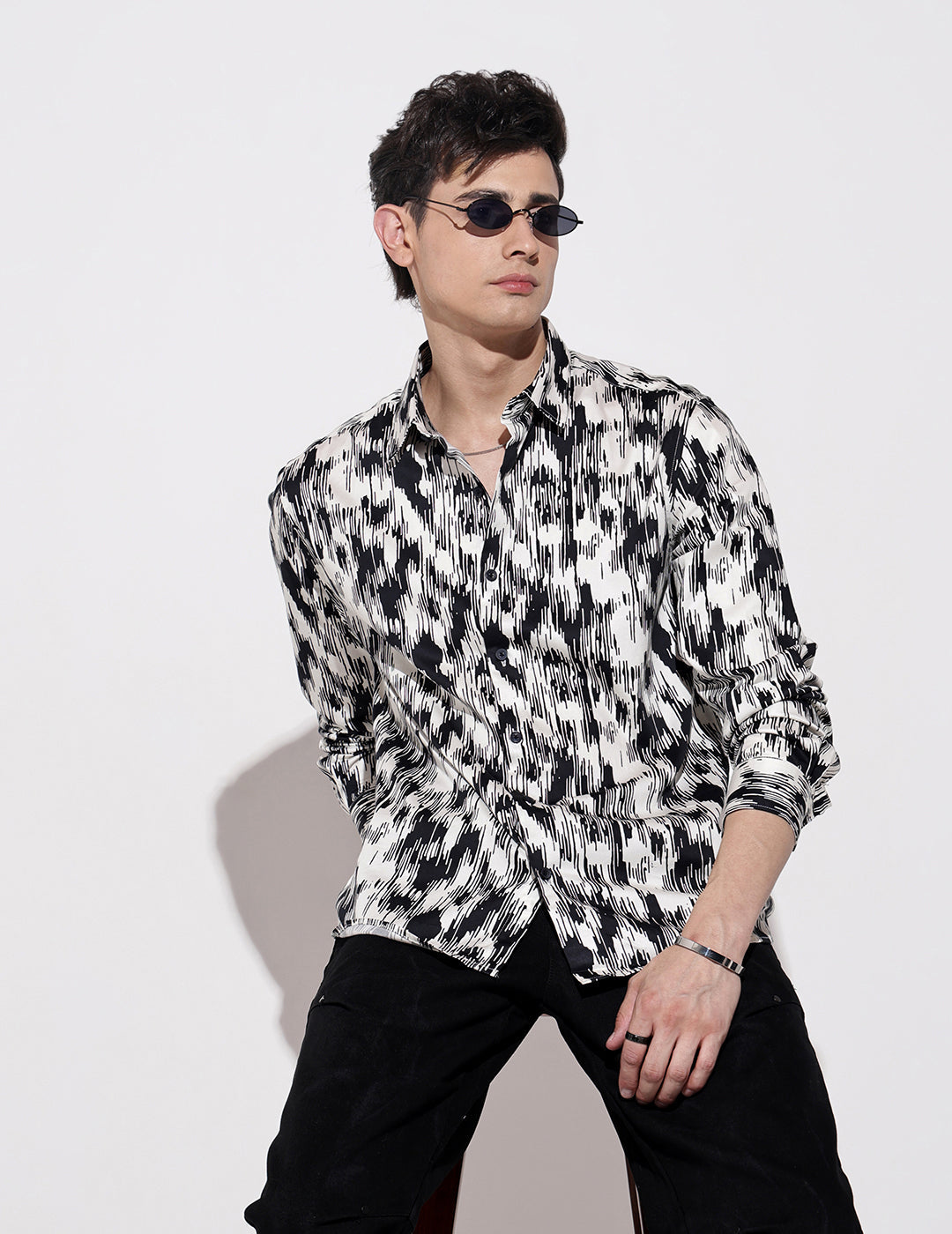 Men's Abstract Print White Full Sleeve Regular Fit Shirt