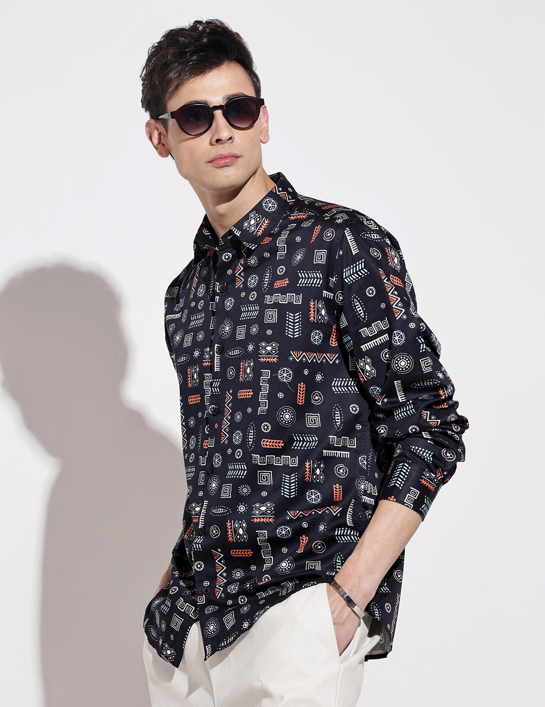 Men's Abstract Print Navy Blue Full Sleeve Regular Fit Shirt