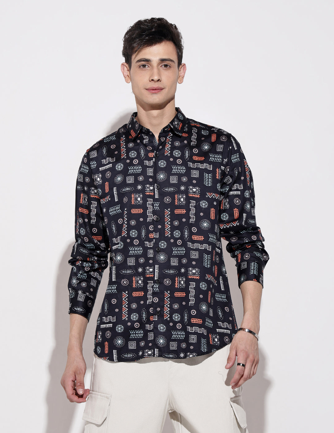 Men's Abstract Print Navy Blue Full Sleeve Regular Fit Shirt