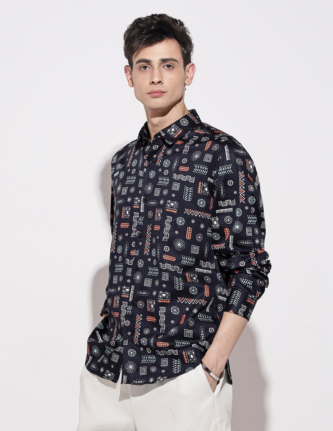 Men's Abstract Print Navy Blue Full Sleeve Regular Fit Shirt