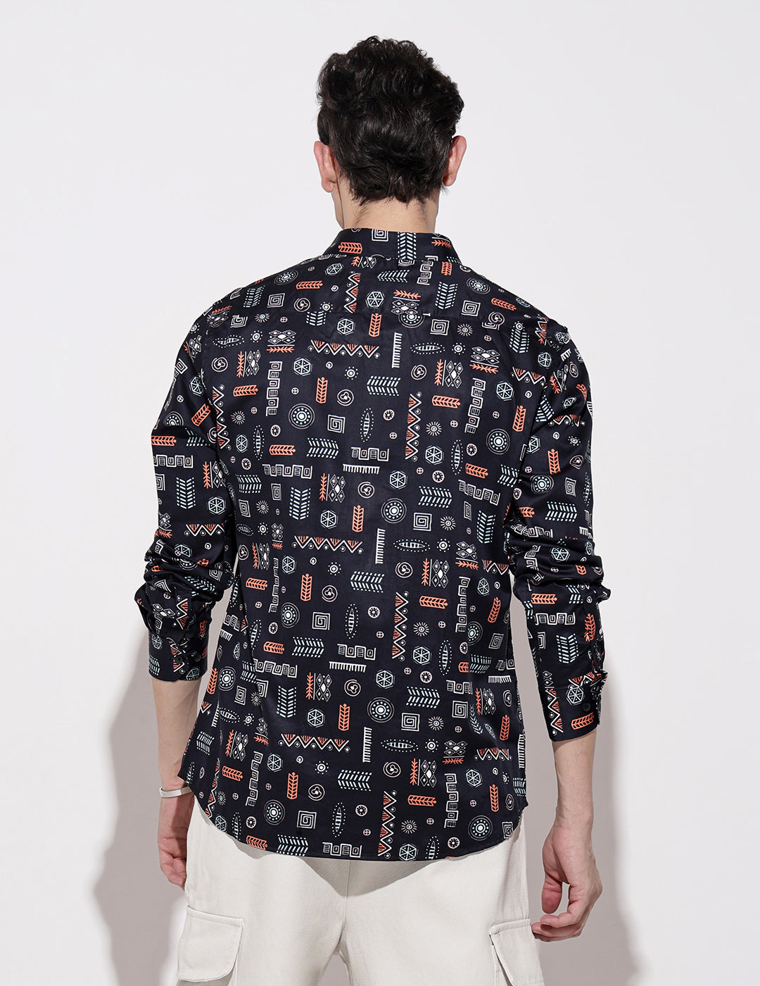 Men's Abstract Print Navy Blue Full Sleeve Regular Fit Shirt