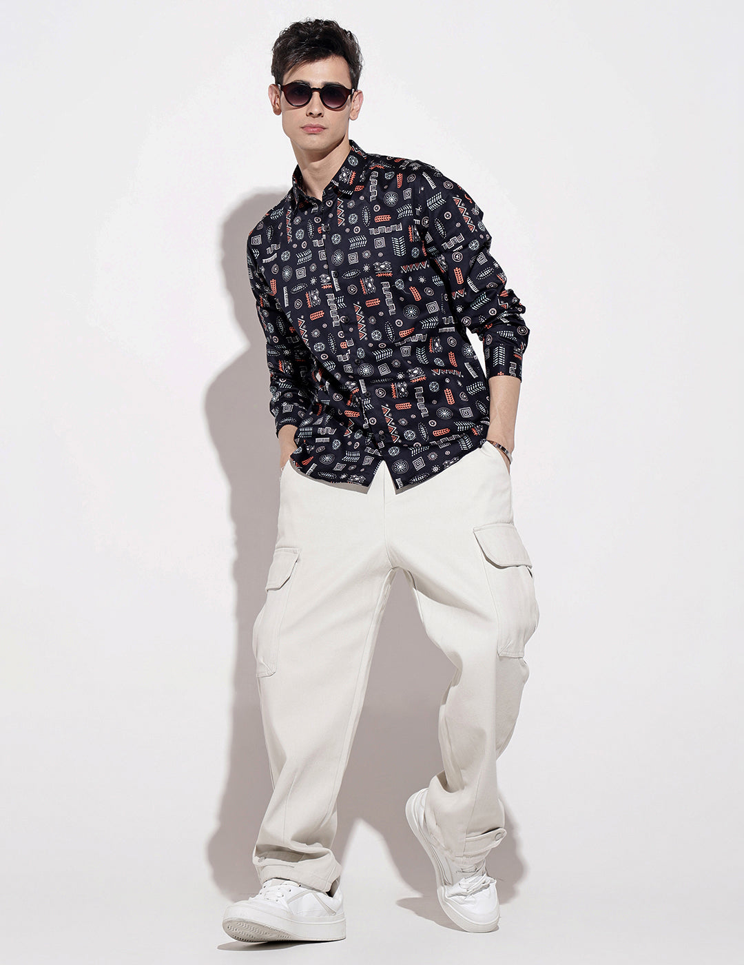 Men's Abstract Print Navy Blue Full Sleeve Regular Fit Shirt