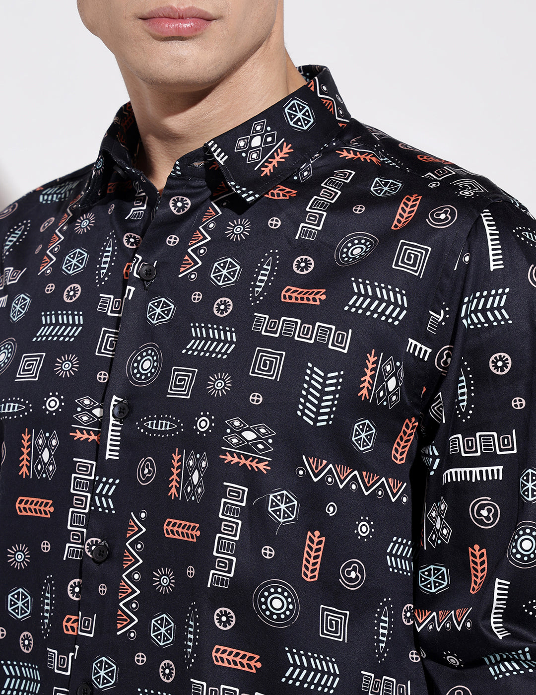 Men's Abstract Print Navy Blue Full Sleeve Regular Fit Shirt