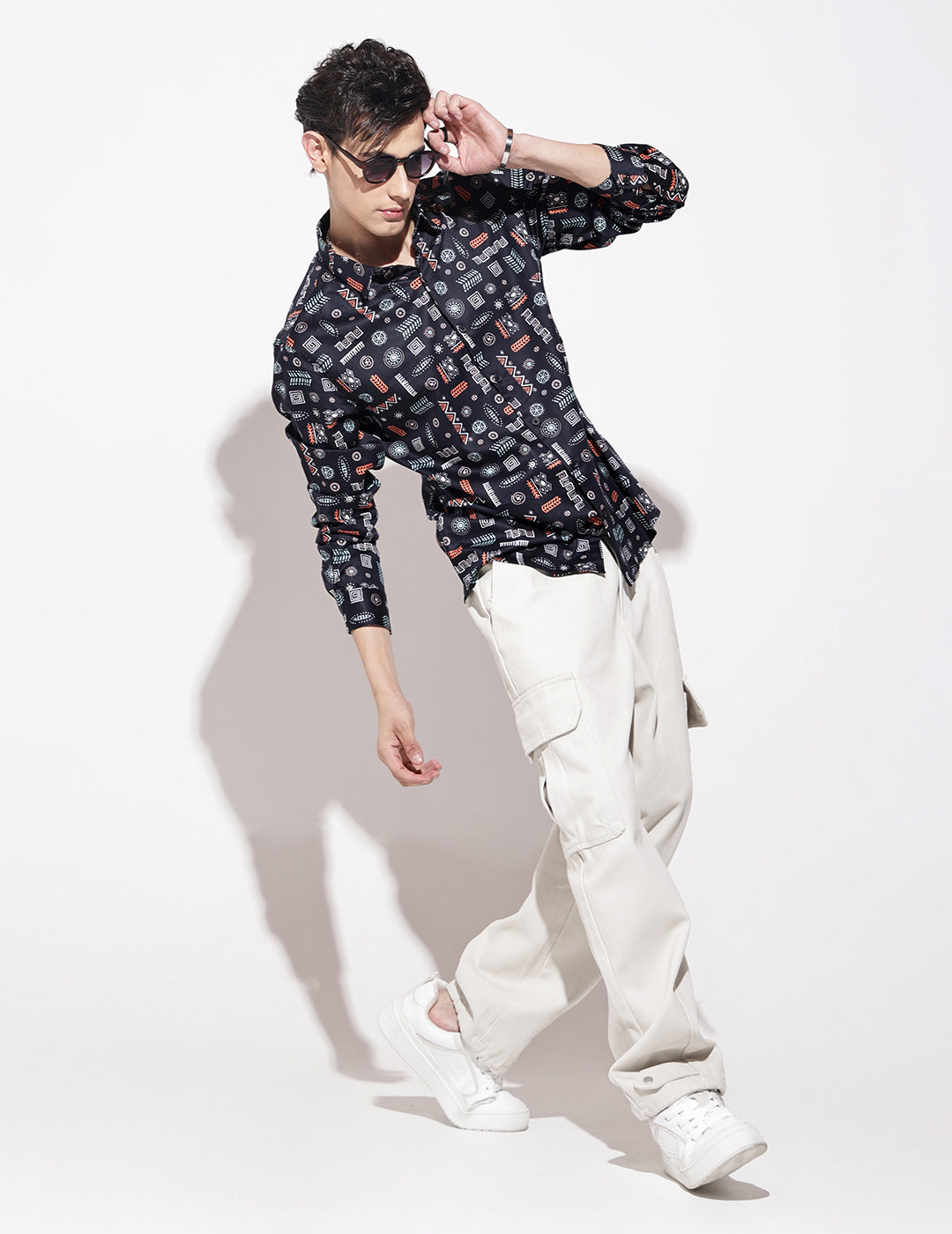 Men's Abstract Print Navy Blue Full Sleeve Regular Fit Shirt