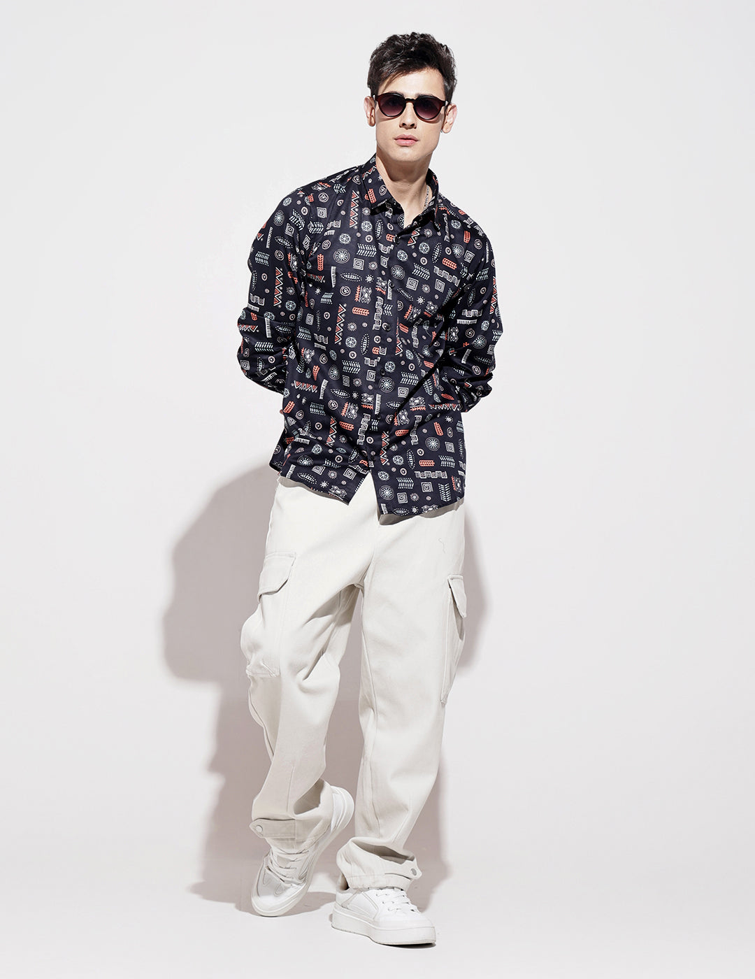 Men's Abstract Print Navy Blue Full Sleeve Regular Fit Shirt