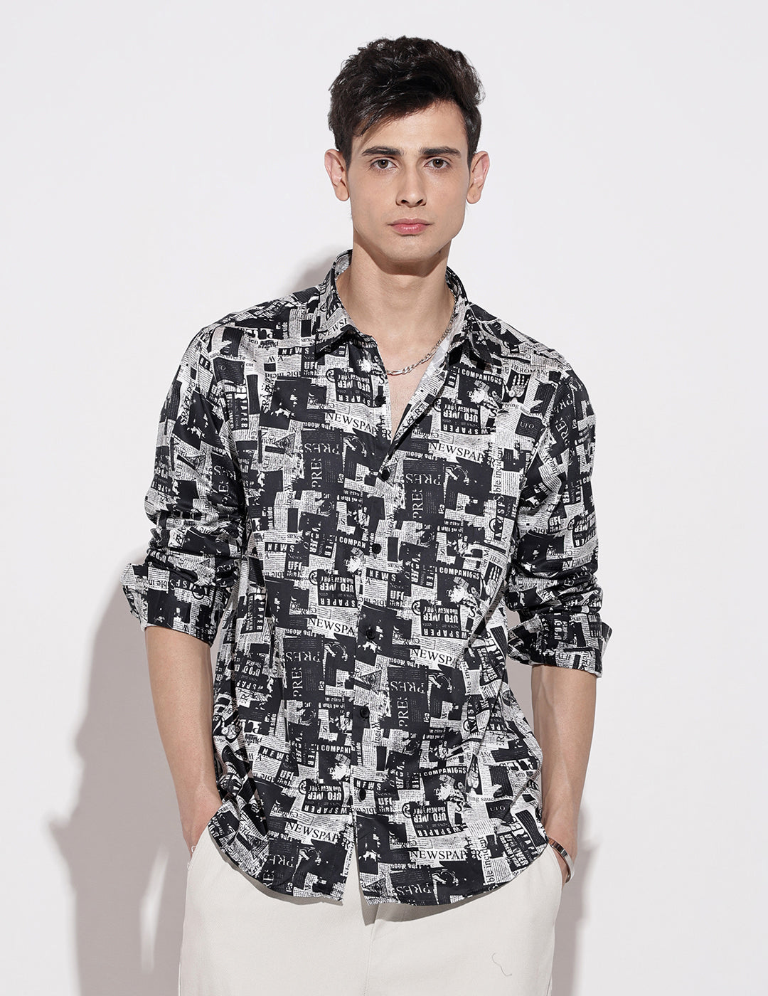 Men's Abstract Print Black Full Sleeve Regular Fit Shirt