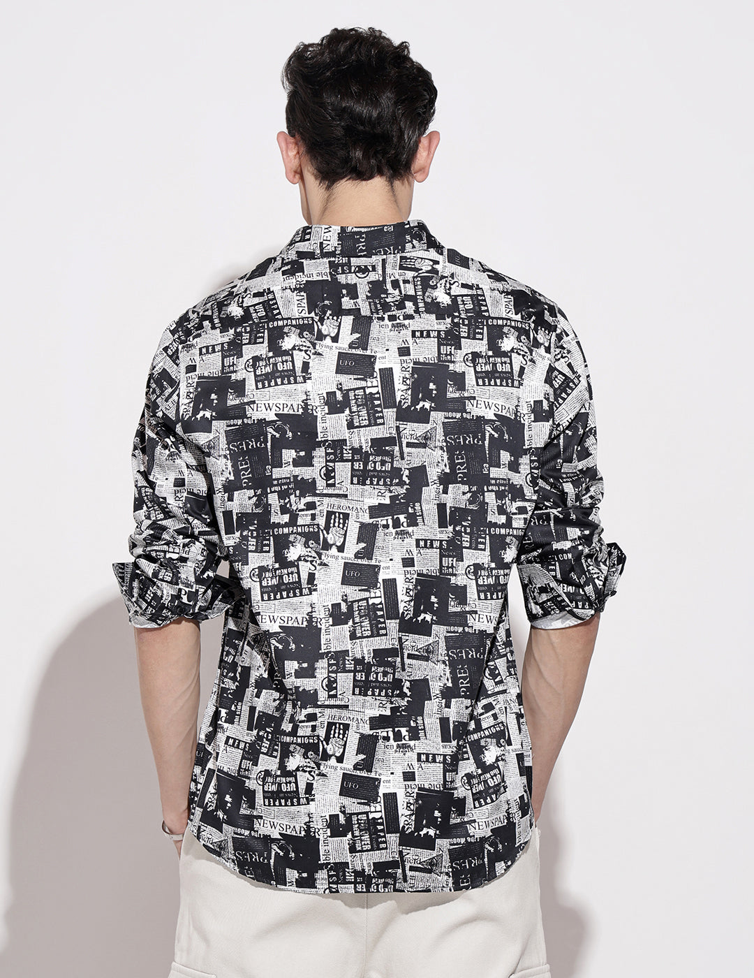 Men's Abstract Print Black Full Sleeve Regular Fit Shirt