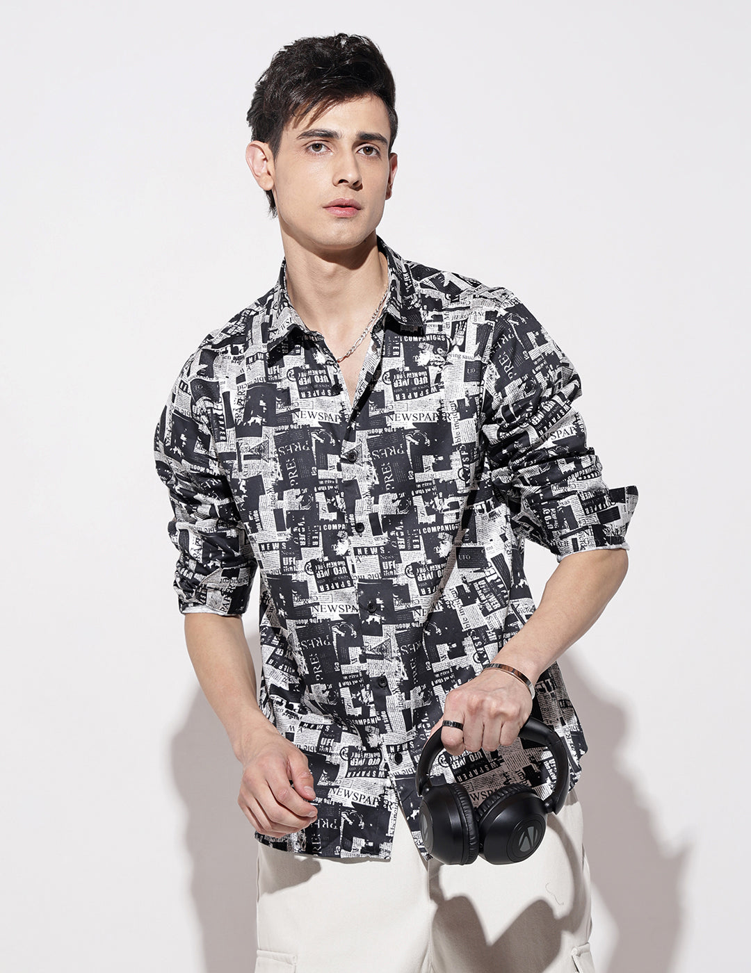 Men's Abstract Print Black Full Sleeve Regular Fit Shirt