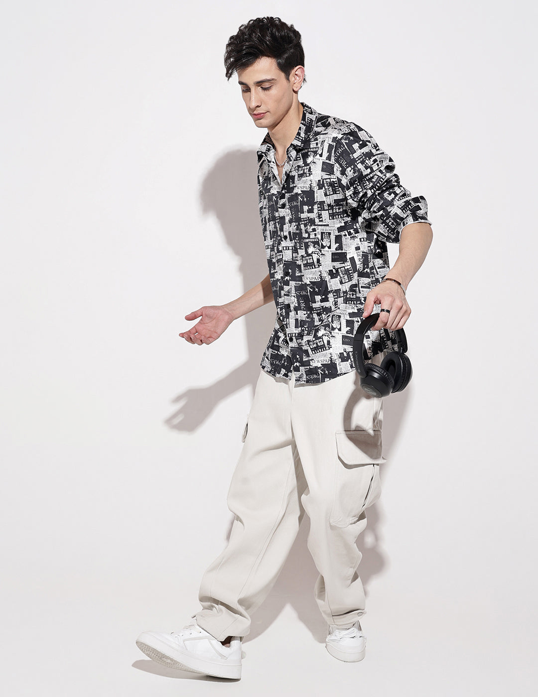 Men's Abstract Print Black Full Sleeve Regular Fit Shirt