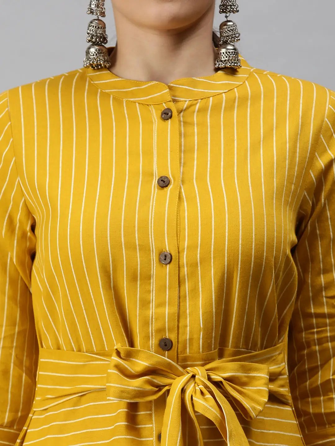 Women's Mandarin Collar Printed Yellow A-Line Kurta
