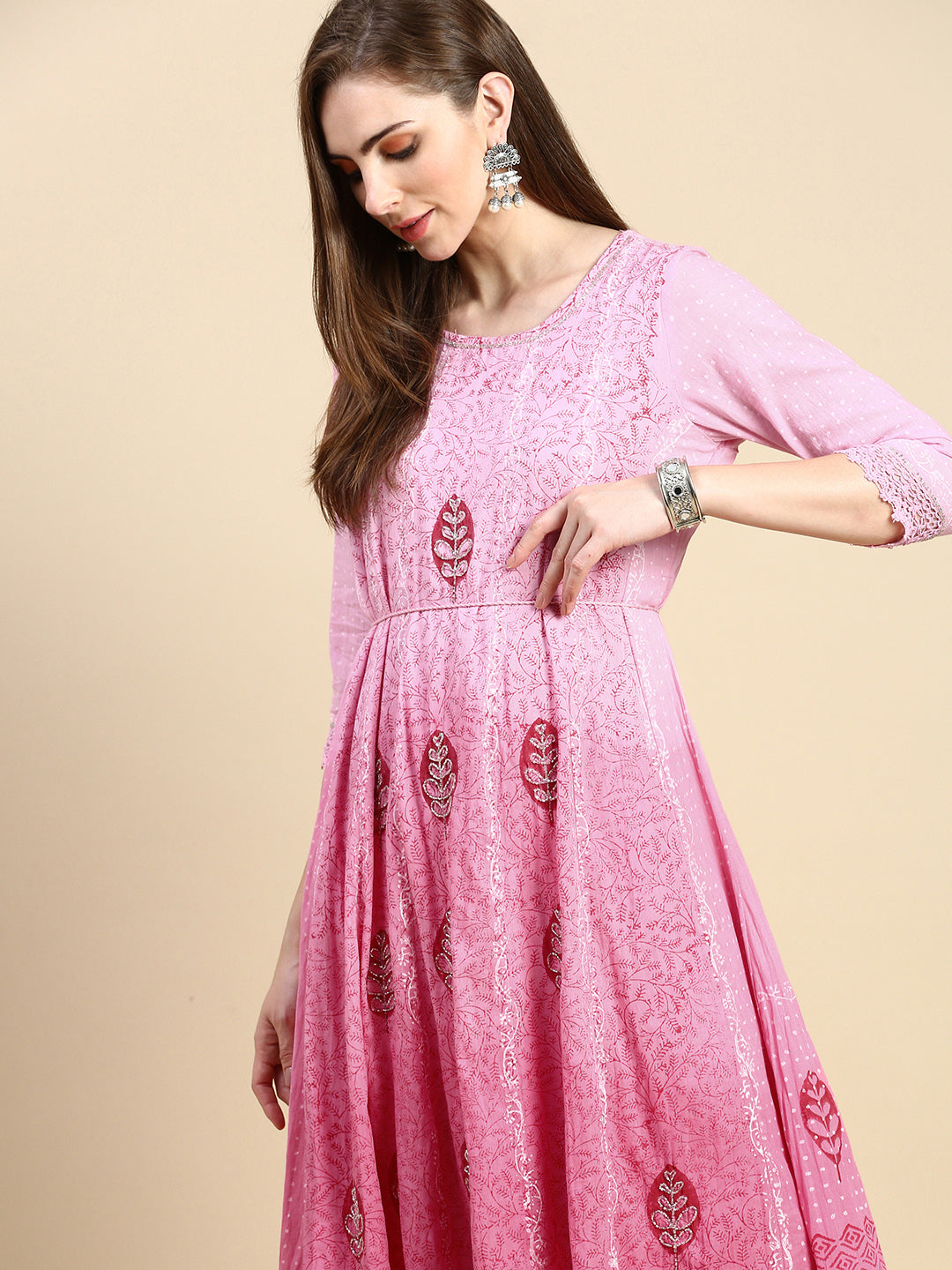 Women Floral Pink Anarkali Kurta