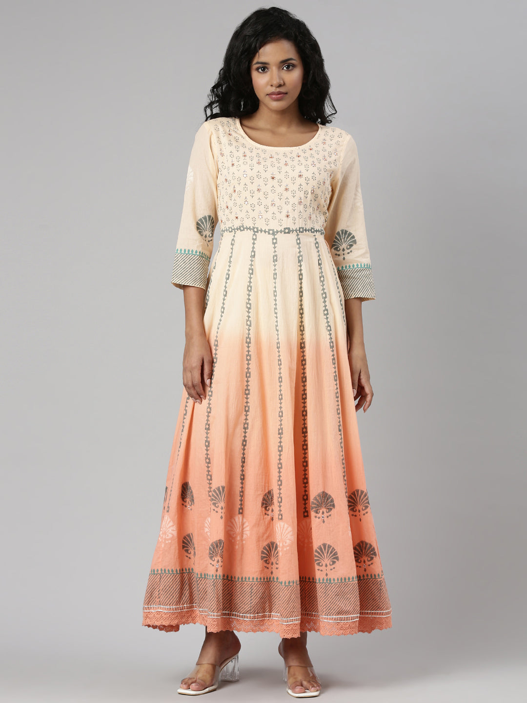 Women Orange Ethnic Motifs Empire Kurta