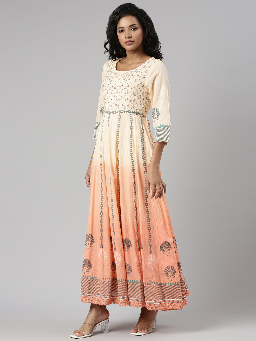 Women Orange Ethnic Motifs Empire Kurta