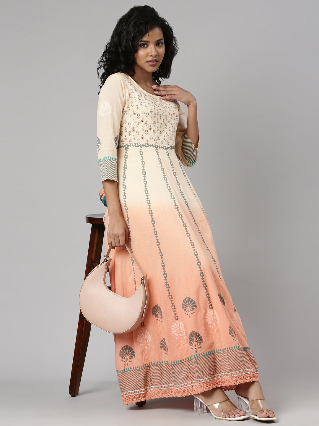 Women Orange Ethnic Motifs Empire Kurta