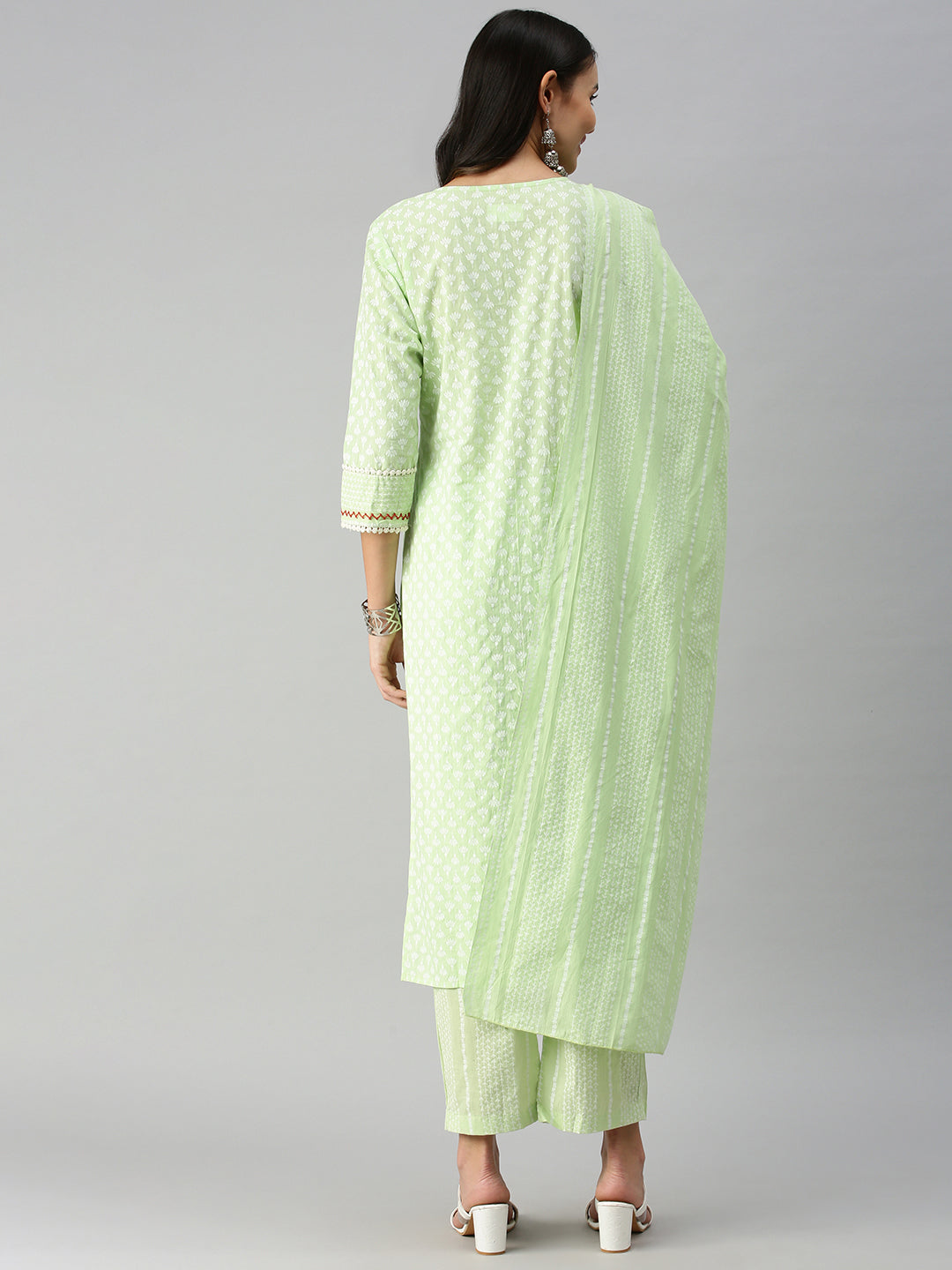 Women Straight Green Printed Kurta and Palazzos