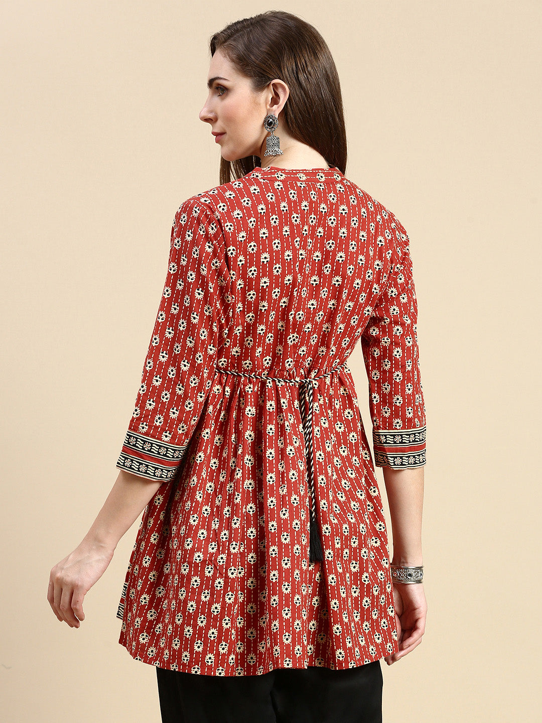 Women Floral Red Anarkali Empire Kurti