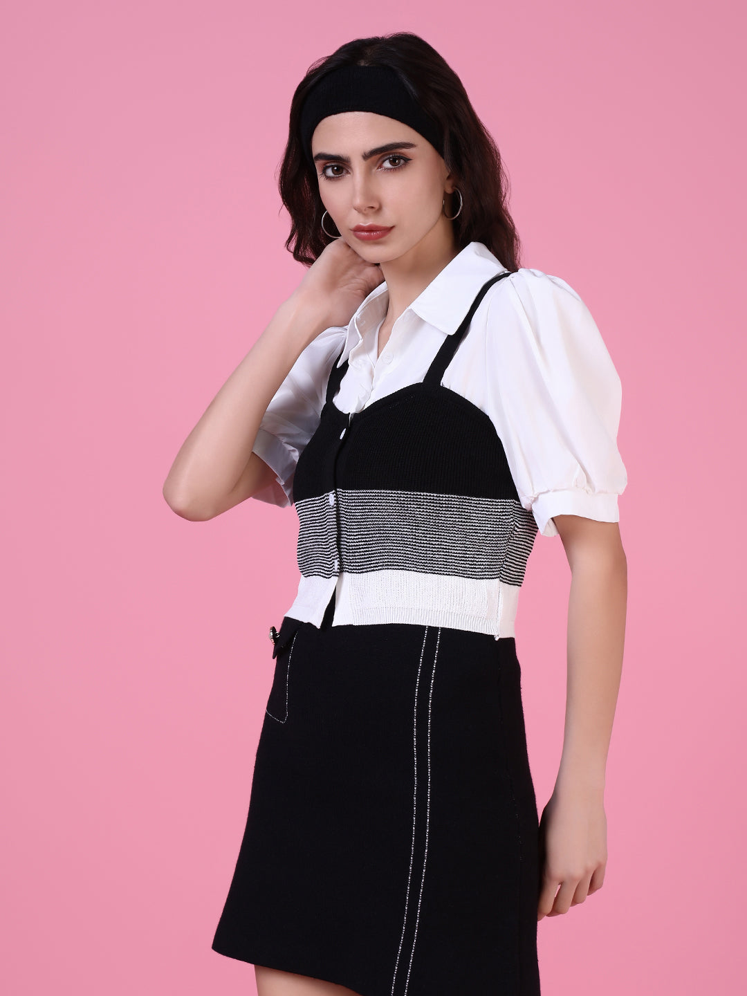 Women's White Solid Shirt Style Top