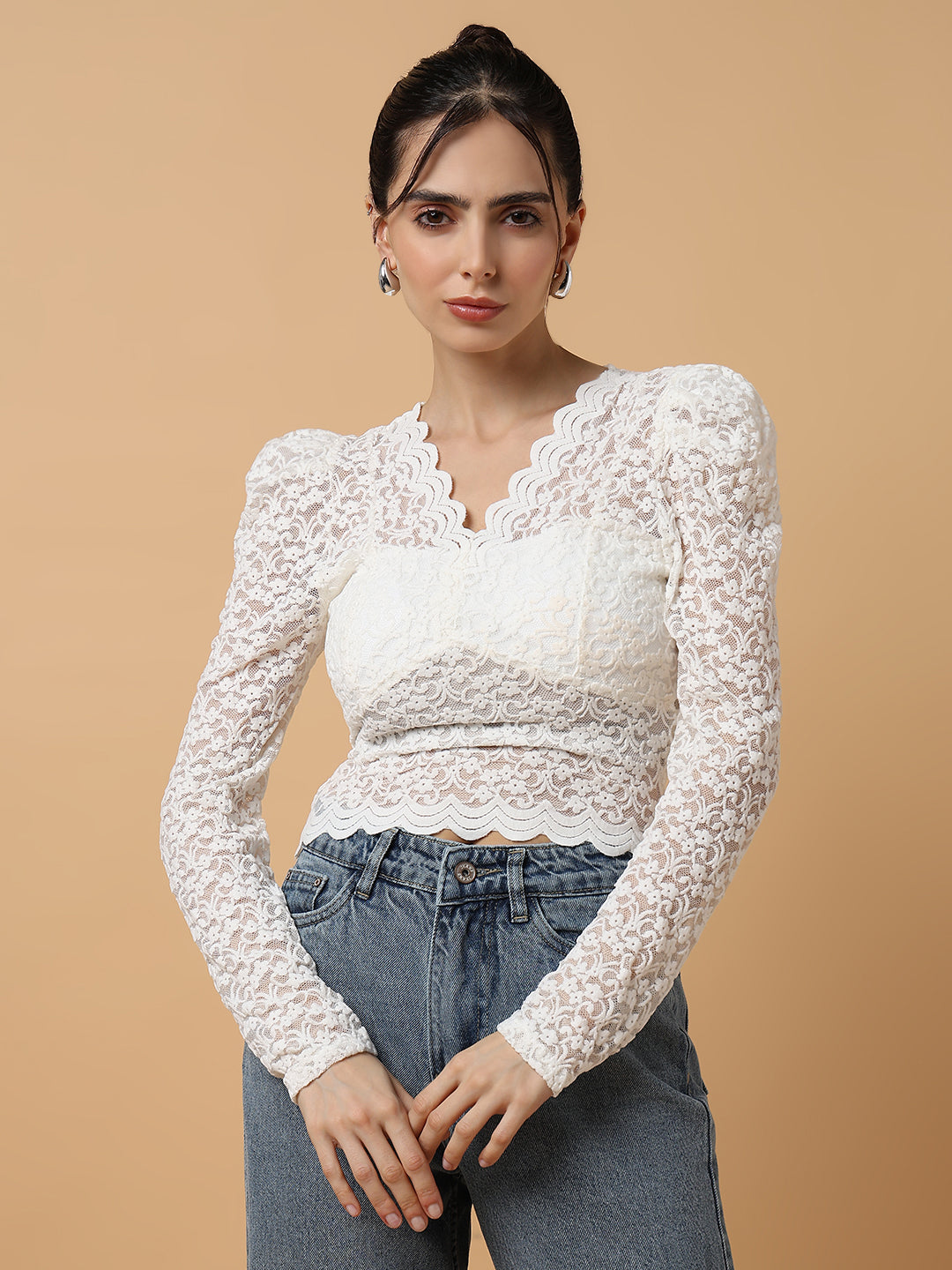 Women White Solid Top