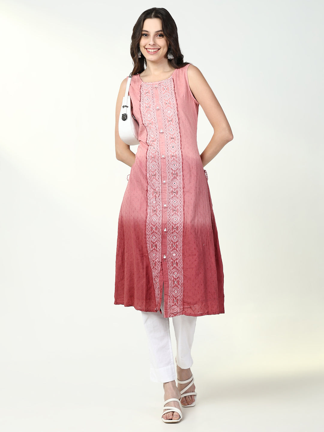 Women Pink Graphic A Line Kurta